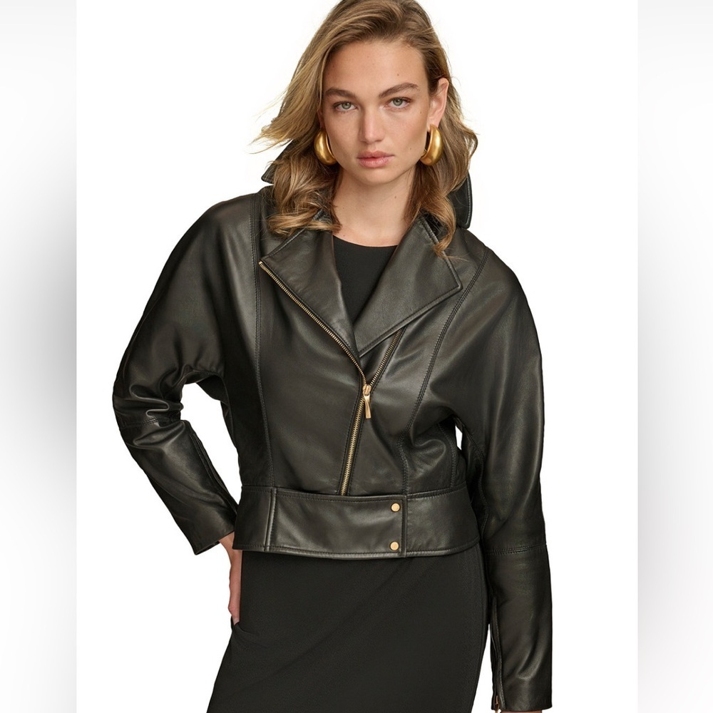 DKNY Women’s Asymmetric Leather Moto Jacket XS Donna Karan New York NEW